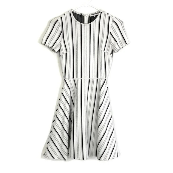 Opening Ceremony NYC Striped Fit & Flare Dress Womens Size XS Gray White Black - Picture 1 of 15